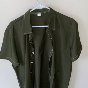 Shein Green Short Sleeve Button Down Shirt